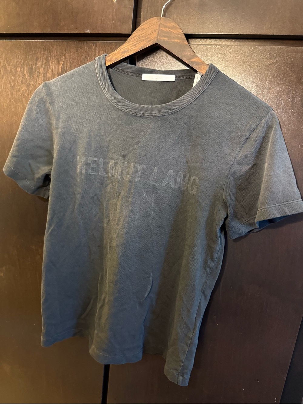 Helmut Lang Short-Sleeve Logo Crewneck Tee in Charcoal